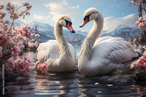 Swans on a tranquil lake