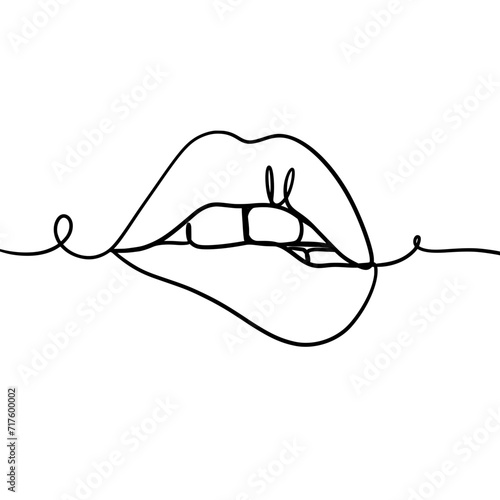 Women bite lip one line art drawing 