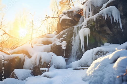 frozen cascade in the winter sun