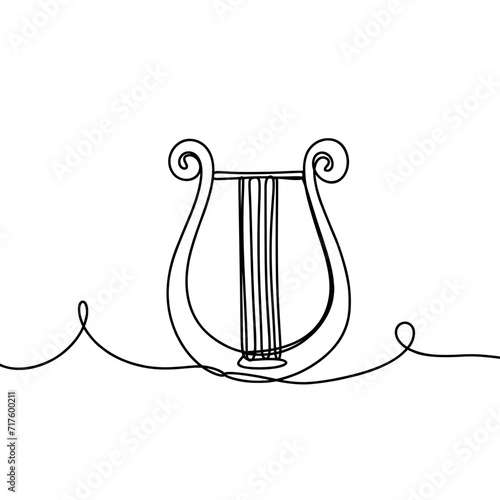 Ancient lyre one line art drawing