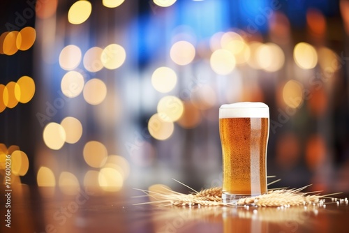 wheat beer on a bar with a bokeh background of lights photo