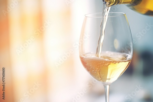 pouring white wine into a glass, closeup