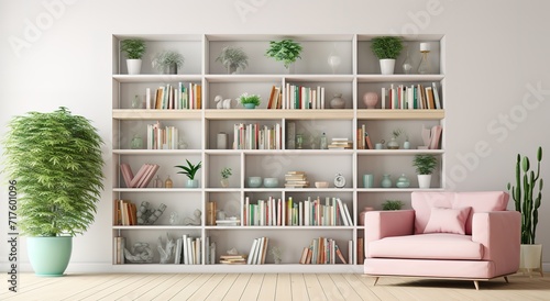 A book on a shelf against a gray wall. generative AI