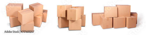 stack carton or cardboard pile or piles box isolated on white background. Online marketing packaging box and delivery. photo