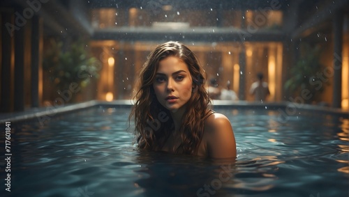 portrait of a young woman in a pool of water