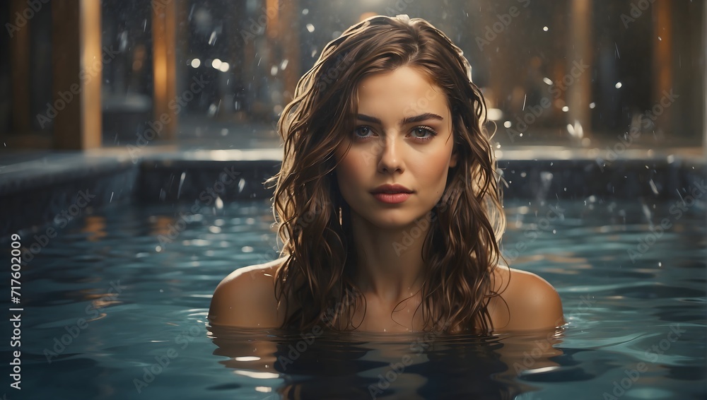 portrait of a young woman in a pool of water