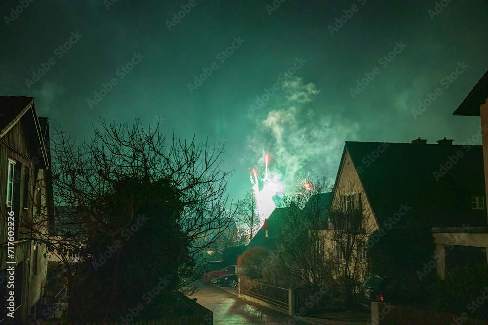 Pfaffenhofen Silvester fireworks with dust and fog background