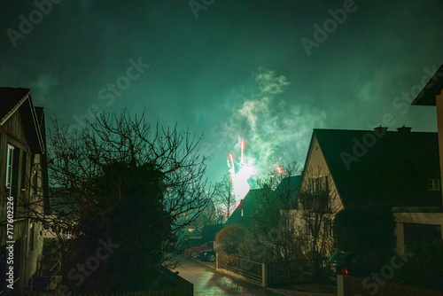 Pfaffenhofen Silvester fireworks with dust and fog background