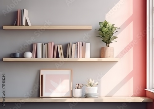 A bookshelf attached to the wall with rows of books inside photo