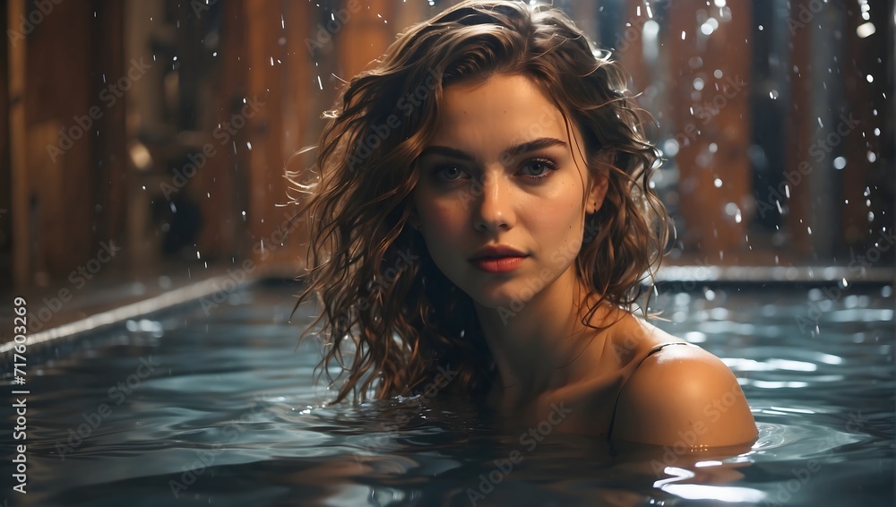 portrait of a young woman in a pool of water