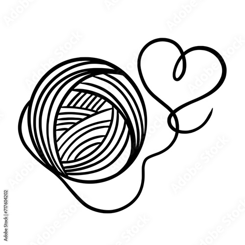 Ball of string making a heart shape line art