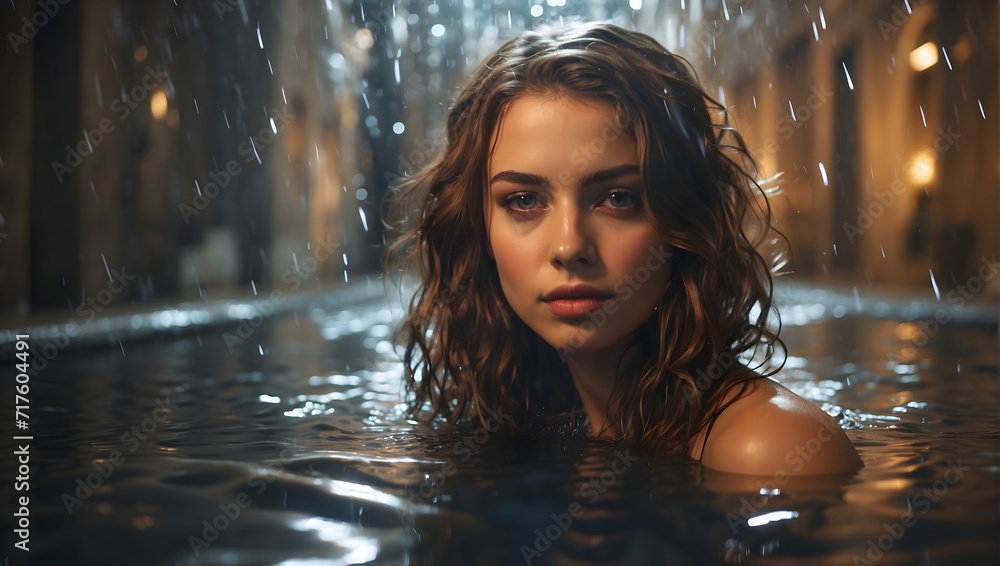 portrait of a young woman in a pool of water