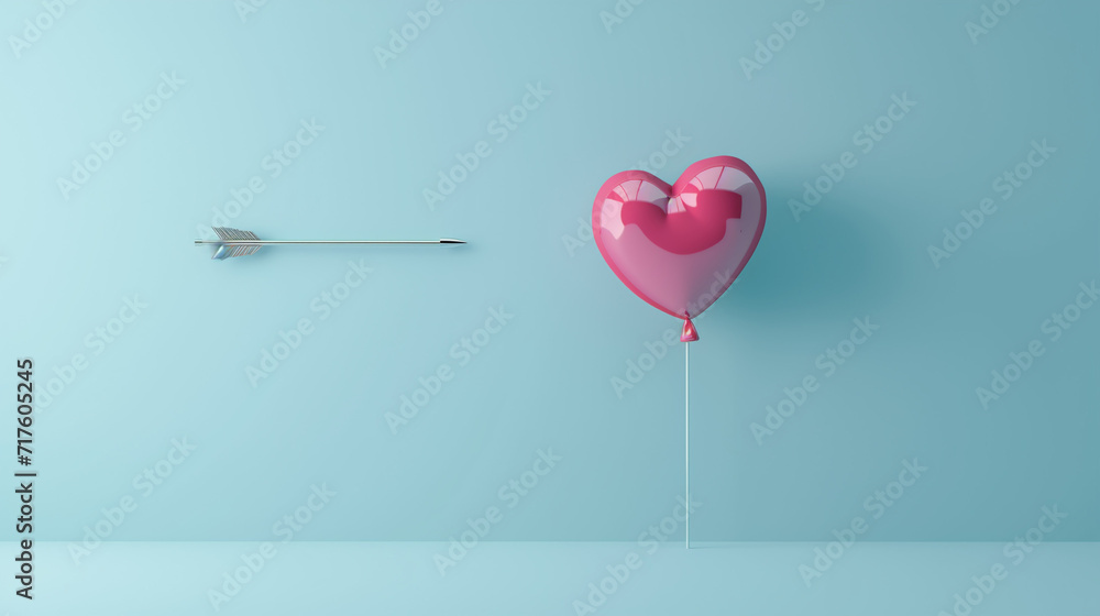 Arrow heading towards pink inflated balloon, blue background