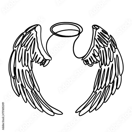 Angel wings with ring one line art