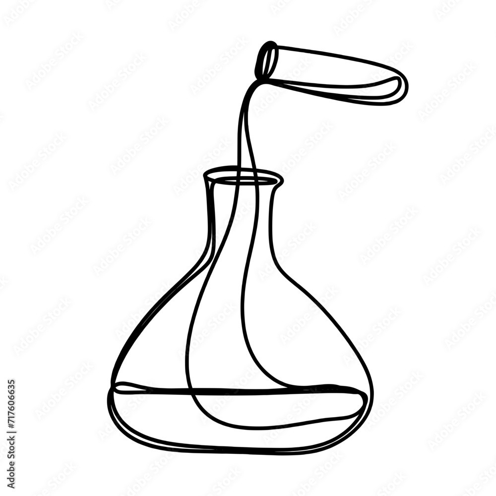 Laboratory flask and test tubes one line drawing Laboratory flask and test tubes one line drawing