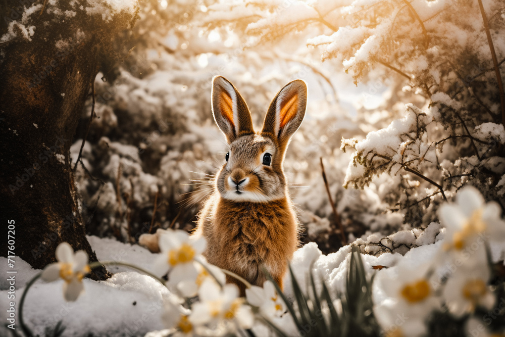 Hase im Frühlingsschnee