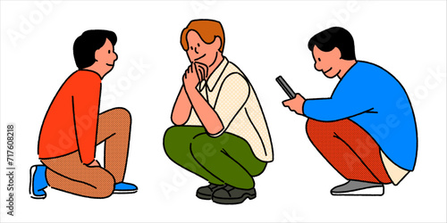 Illustration of a man in a kneeling and squatting pose
