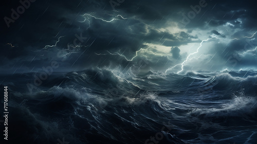 stormy night at sea turbulent waves and fierce rain