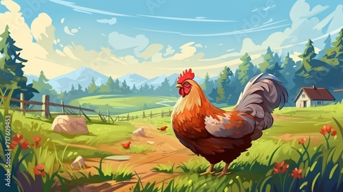 Country chicken in the field web banner for poultry
