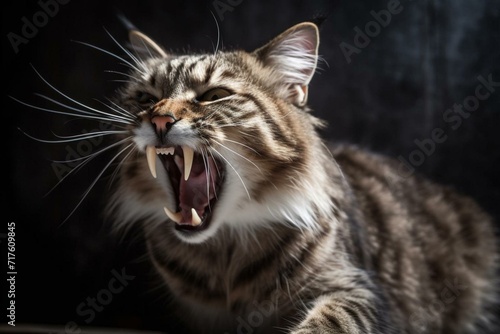 Vigorous feline roaring with excitement. Generative AI