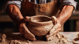 Crop of mans hands work in a workshop a potter