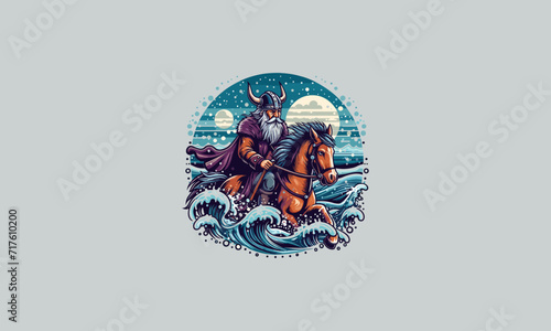 viking riding horse on sea vector artwork design