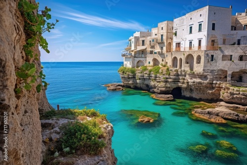 Breathtaking Adriatic Views: Turquoise Sea and Old Town on the Cliffs of Polignano a Mare, Bari