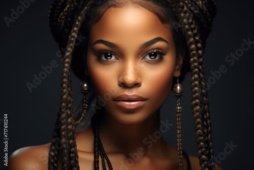 Beautiful Black Woman with Braids and Smokey Eyes - Ethnic African Hairstyle in Brown Content