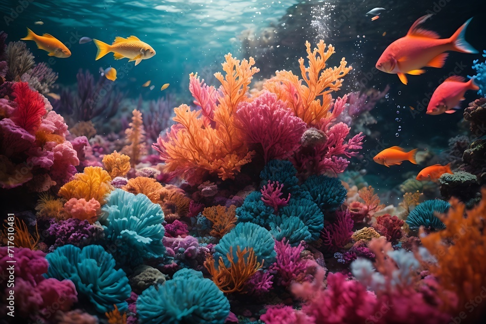 Photo of beautiful view of underwater colorful sea plants ai generative
