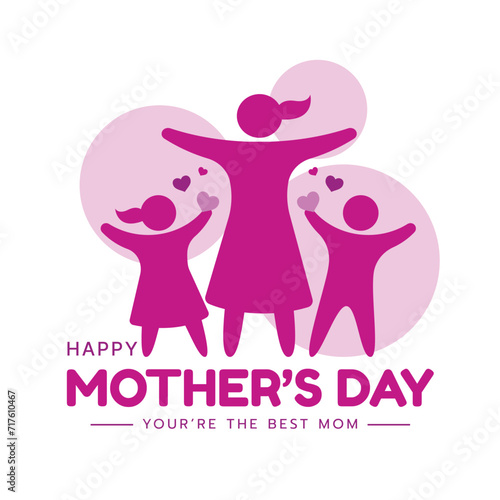 Happy mother's day - Sons and daughters sending their hearts to mom symbol vector design