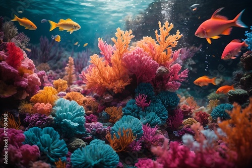 Photo of beautiful view of underwater colorful sea plants ai generative © BillyMakes