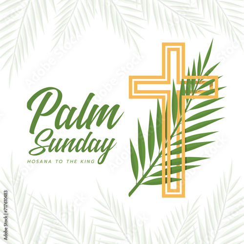 Palm sunday Green palm leave cross gold Gold dubble line cross crucifix sign vector design photo