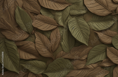 Organic pattern of stylized leaf shapes in earthy tones (Generative Ai)