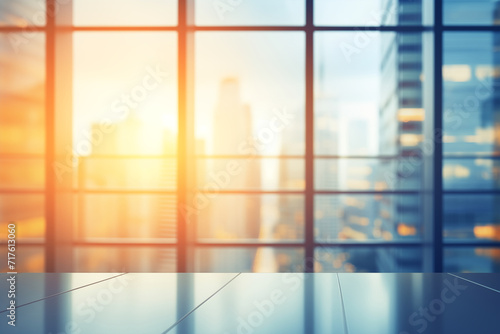 Blurred glass wall of modern business office building at the business center use for background in business concept. Blur corporate business office. Abstract office windows background