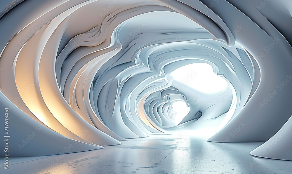 Obraz premium Intricate 3D White Room: Futuristic Geometric Wallpaper, Modern Abstract Architecture Background for Textured Presentations