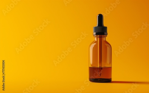 Amber bottle with dropper  banner  space for text. Mockup