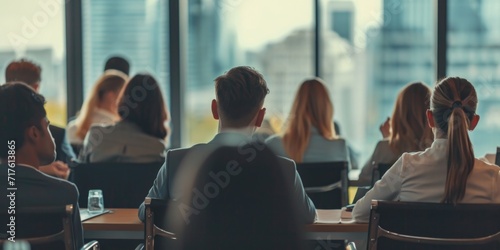 A group of people sitting at a table in front of a window. Suitable for various social gatherings and business meetings