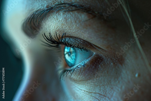 A close-up view of a person's eye reflecting the Earth. This captivating image can be used to symbolize connection, perspective, or environmental awareness