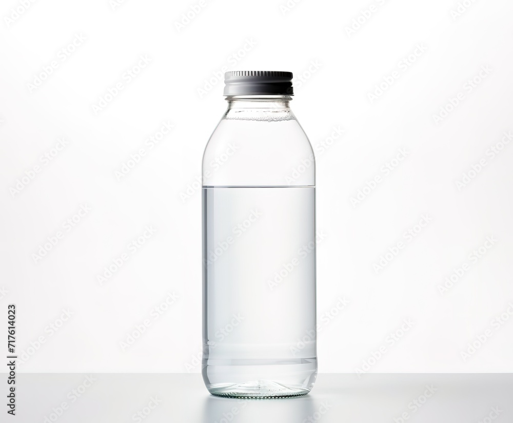 a clear plastic drink bottle with a black lid in the photo on a black background can be used for mockups and more. generative AI a clear plastic drink bottle with a black lid in the photo on a black background can be used for mockups and more. generative AI