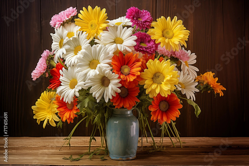 Wallpaper Mural A charming bouquet of daisies and gerbera flowers on a wooden table Torontodigital.ca
