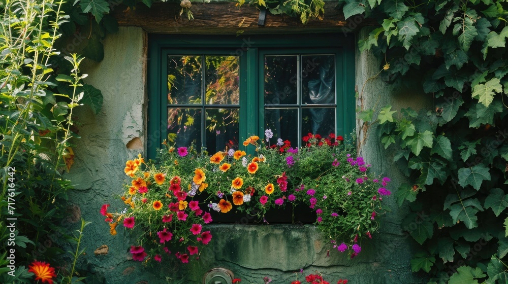A window with a bunch of flowers. Perfect for adding a touch of nature to any space
