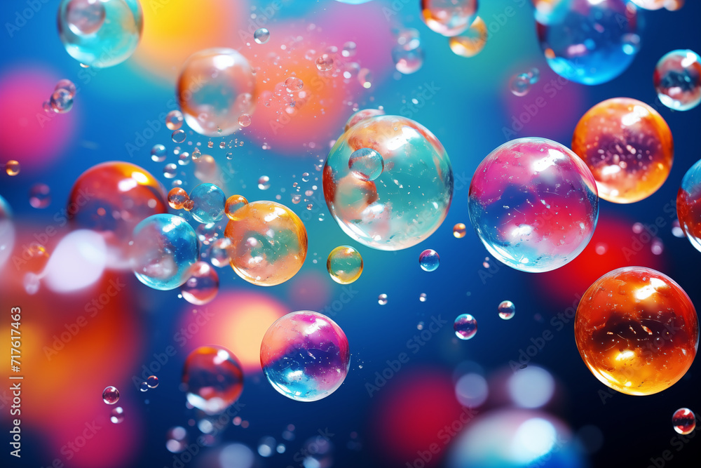 abstract  background with flying bubbles on a colorful background