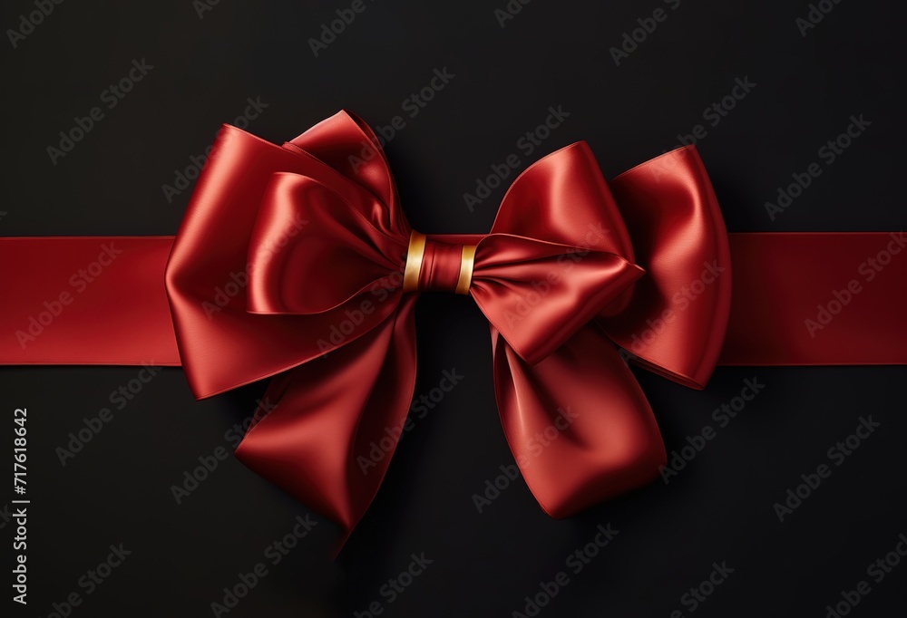 A shiny red ribbon in the photo on a black background A shiny red ribbon in the photo on a black background