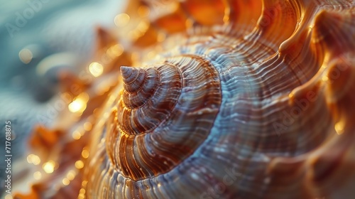 A close-up view of a shell on a sandy beach. Perfect for beach-themed designs and nature-inspired projects