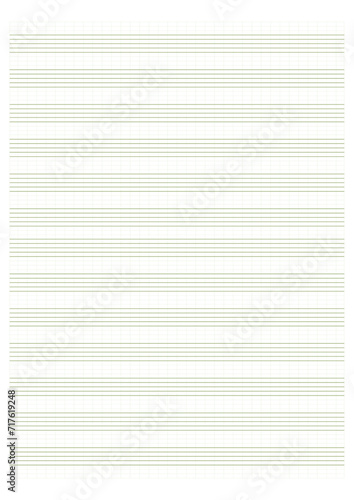Graph paper. Printable grid paper with stave on a white background. A blank music sheet paper with staff. Geometric pattern for composition, education, school. Realistic lined paper blank size A4
