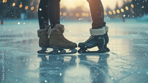 A person standing on top of a pair of skates. Suitable for sports, winter activities, and recreational themes