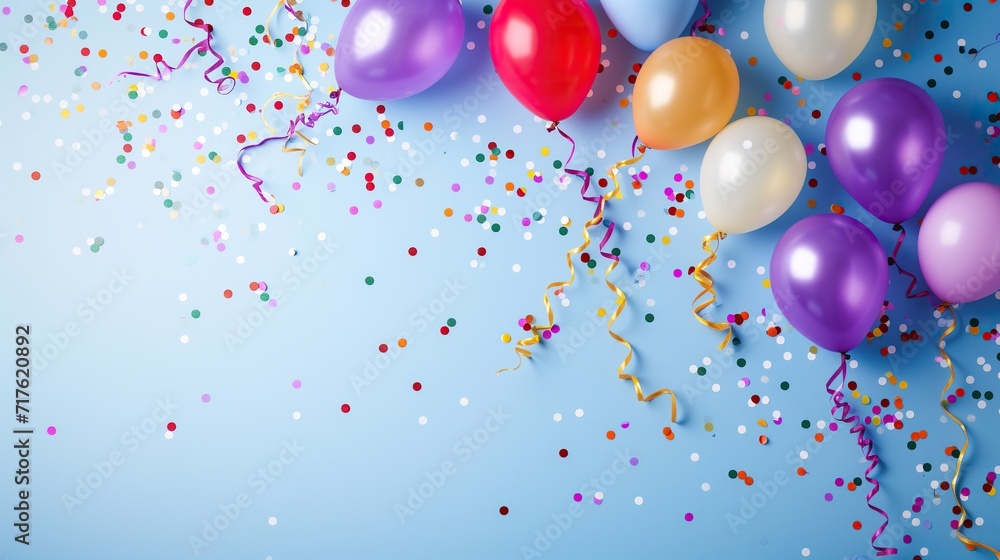 Balloons, Streamers, and Confetti Adorning an Empty Background with copy space, Happy Atmosphere of the Festival, carnival or birthday party. Balloons, Streamers, and Confetti Adorning an Empty Background with copy space, Happy Atmosphere of the Festival, carnival or birthday party.