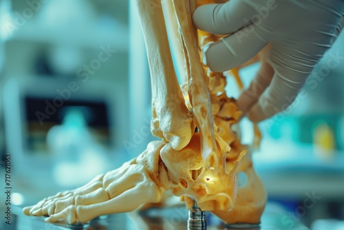 A close up of a person's hand holding a model of a foot. Can be used for medical illustrations or educational purposes