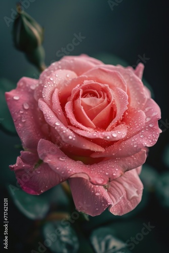 A beautiful pink rose with glistening water droplets. Perfect for adding a touch of elegance and freshness to any project