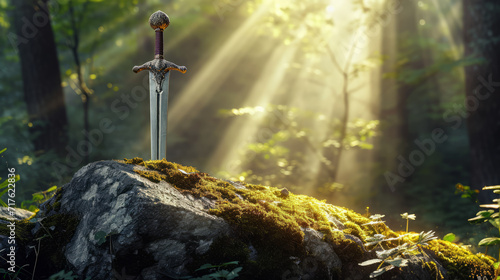 Sword stuck in a rock like in the Excalibur legend , the mythical sword of king Arthur